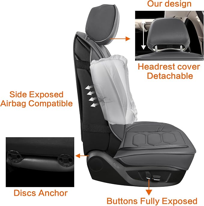 Pariitadin Leather Car Seat Covers Full Set, Waterproof Breathable Faux Leather - Image 6