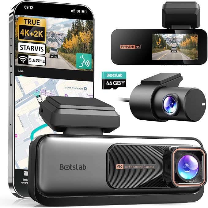 4K+2K Dual Dash Cam Front and Rear, Dashcam by BOTSLAB