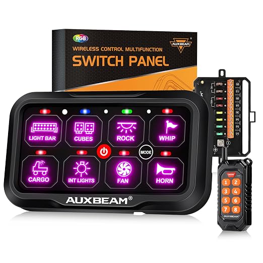 Auxbeam RC800 8 Gang Switch Panel RA84 RGB Wireless Remote Control Up to 165FT by Auxbeam