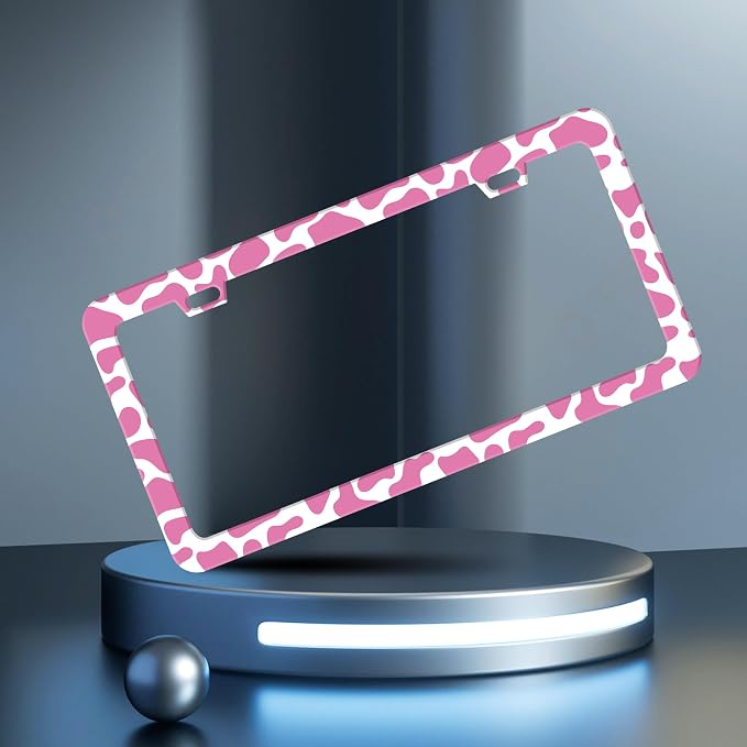 Pink Cow Print License Plate Frame Animal Texture License Plate Frames - Image 2
