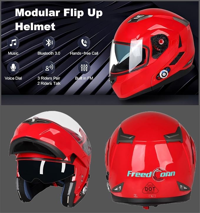 FreedConn BM2-S Bluetooth Motorcycle Helmet, Flip-Up Modular Motorbike Helmet - Image 2