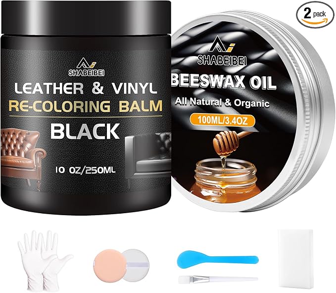Leather Repair Kit Recoloring Balm Cleaner Conditioner Waterproof Beeswax Oil by SHABEIBEI