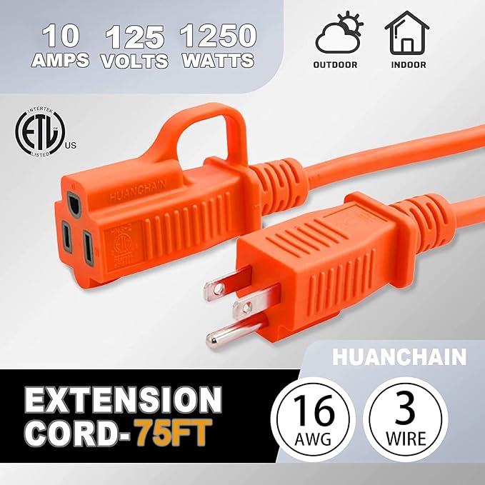 huanchain 75 Foot 16/3 Gauge Outdoor Extension Cord Waterproof, Flexible - Image 7