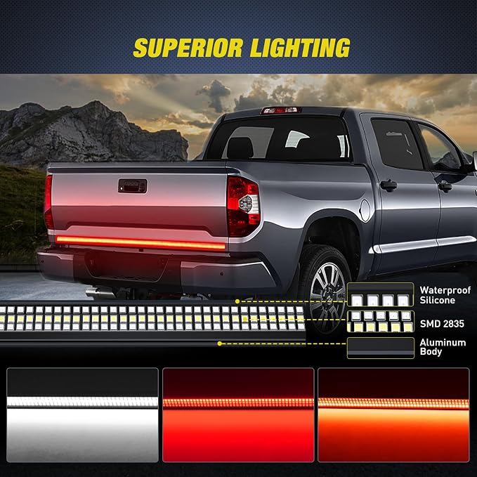 Nilight Truck Tailgate Light Strip 60" Aluminum FrameTriple Row Light Bar 1200 - Image 8