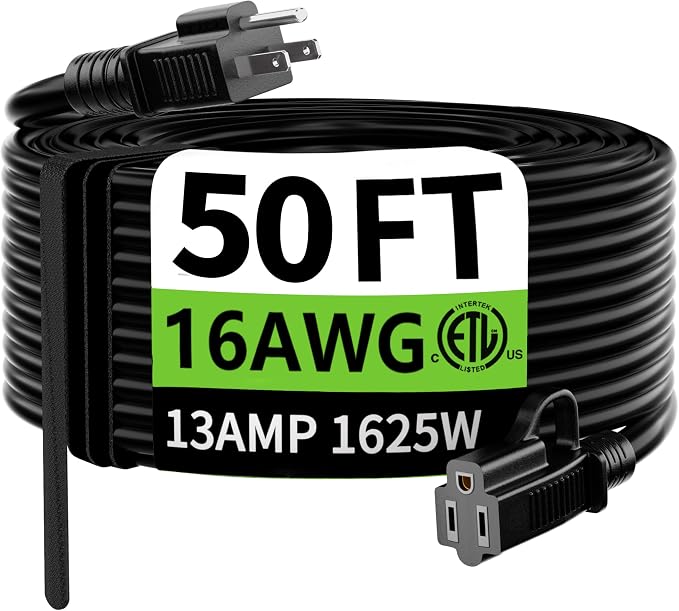 HUANCHAIN Indoor Outdoor Black Extension Cord 50 ft Waterproof, 16/3 Gauge by huanchain