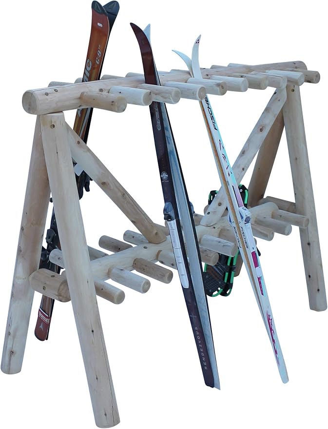 21-Place Freestanding Log Ski Rack Holder, Indoor & Outdoor Snowboard Racks - Image 7