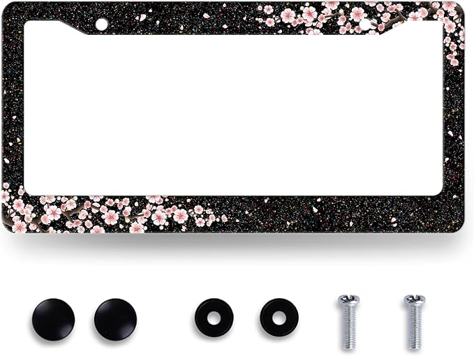 Bling Cherry Blossom License Plate Frame Pink Floral License Plate Stainless by RNKATIH