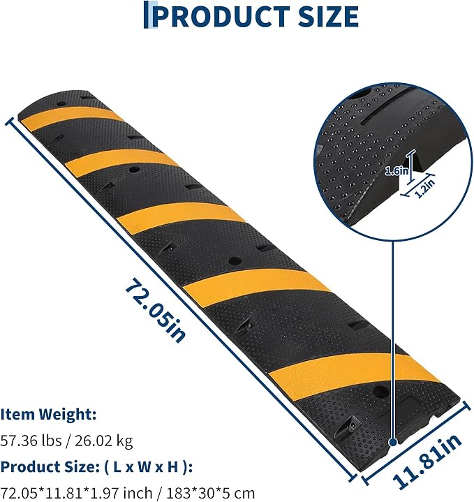 6FT Speed Bumps Wite End for Road, Heavy-Duty 25, 000 Lbs Capacity Traffic - Image 3