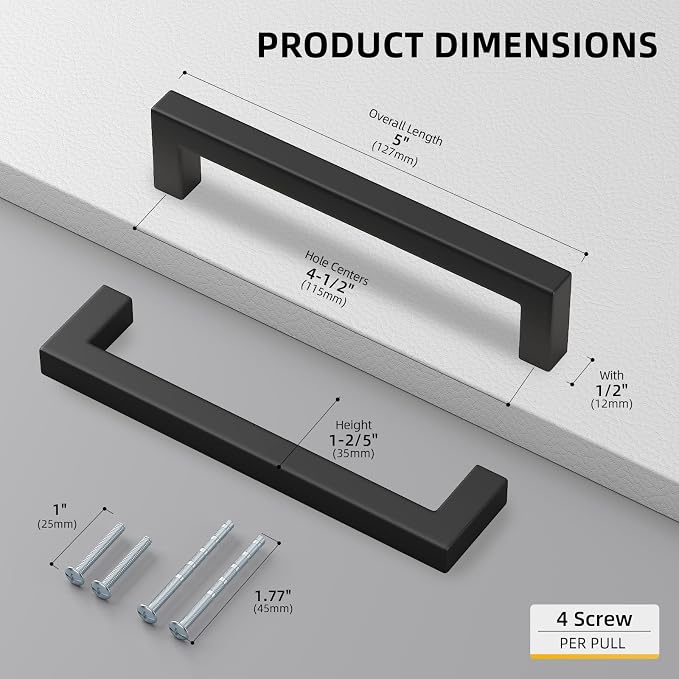 goldenwarm 50Pack 4.5INCH Drawer Pulls Black Modern Cabinet Hardware - Image 2
