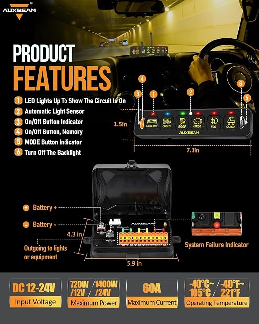 Auxbeam 6 Gang Slim Switch Panel Bluetooth RGB AS-600 - Image 7