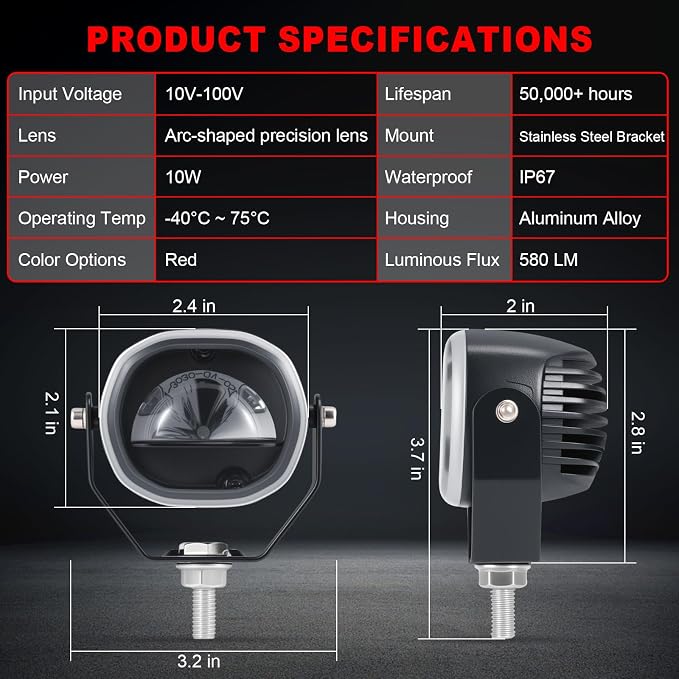 Forklift Arc Safety Light, LED Warning Lamp Red Line Projection, Aluminum - Image 7
