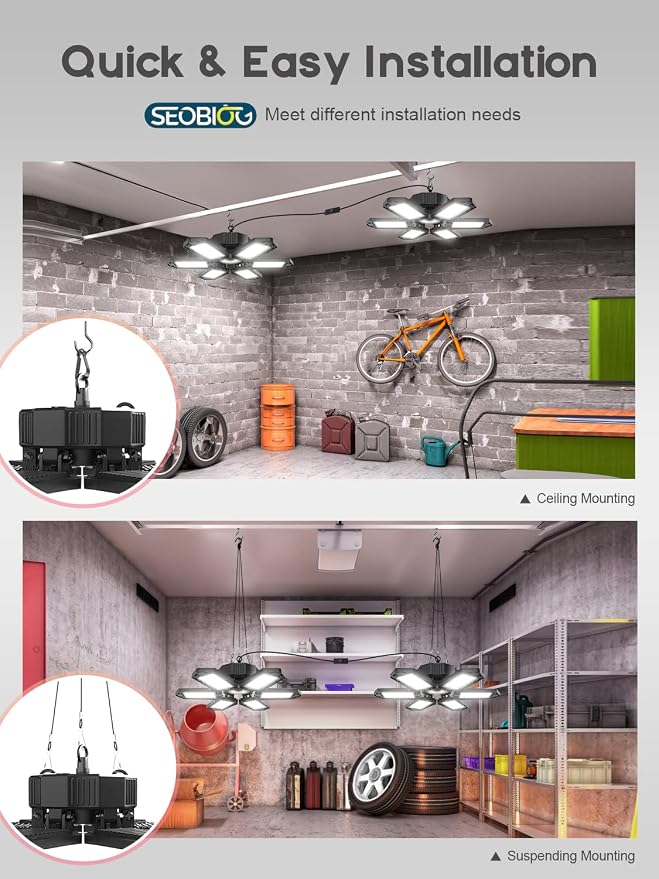 SEOBIOG LED Garage Lights 4 Pack, 200W 20000LM Plug in Linkable LED Shop Light - Image 5