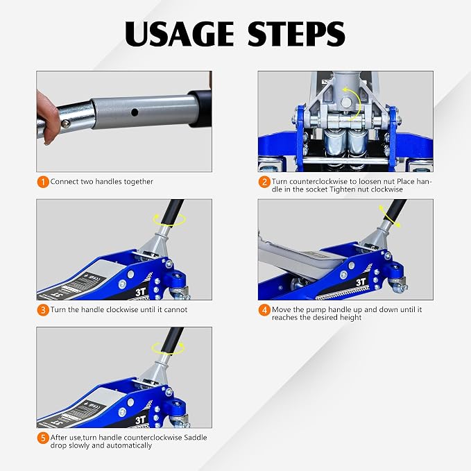 Aluminum Steel Hydraulic Floor Jack 3Ton/6600lbs.Dual Piston Fast Lifting - Image 8