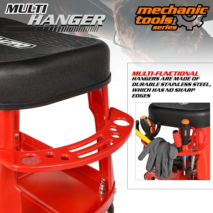 M-AUTO Heavy Duty Garage Rolling Work Seat 300LBS Capacity Mechanics Stool - Image 6