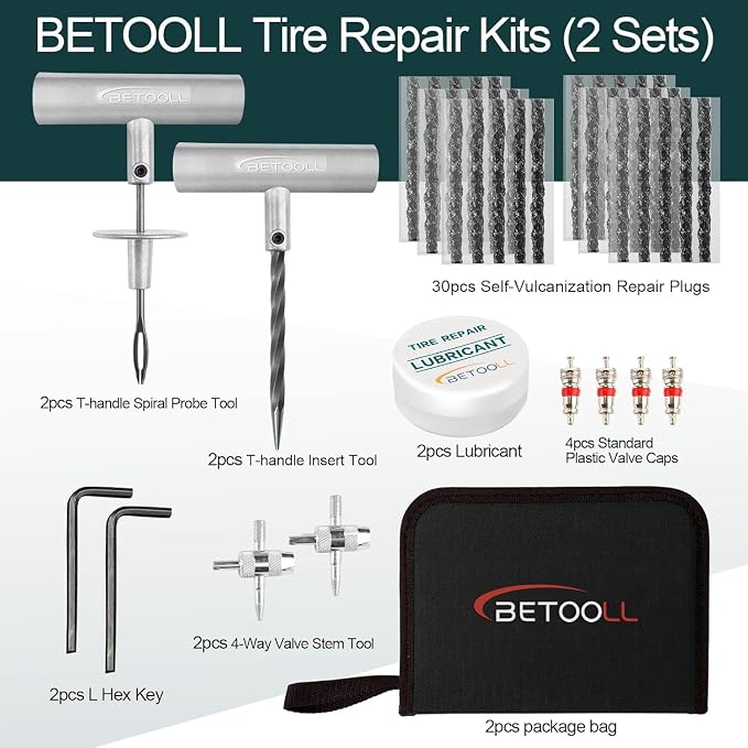 BETOOLL Tire Repair Kit, Sets of 2-24pcs Professional Heavy Duty Universal - Image 2