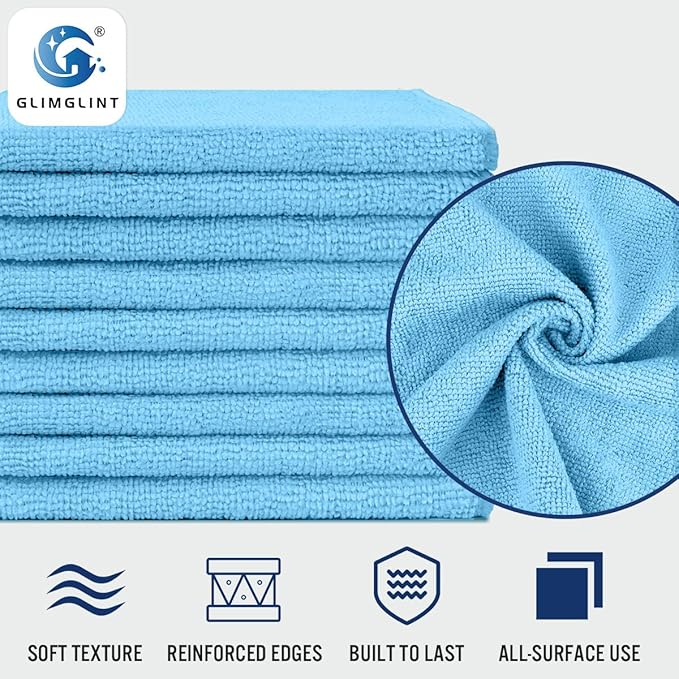 GLIMGLINT Blue Microfiber Cleaning Cloth, 12 Pack Cleaning Towels - Image 3