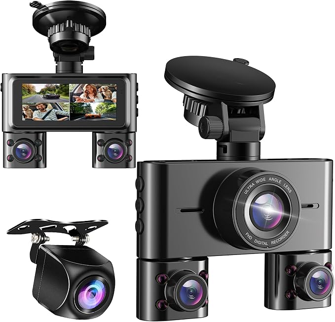 360° Dash Cam Front and Rear Inside, 4 Channel Dash Camera by HUPEJOS