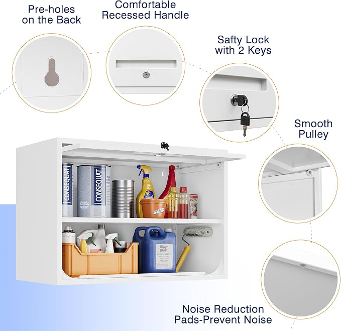 Yizosh Metal Wall Cabinet with Doors and Shelves, Floating Storage Unit - Image 7