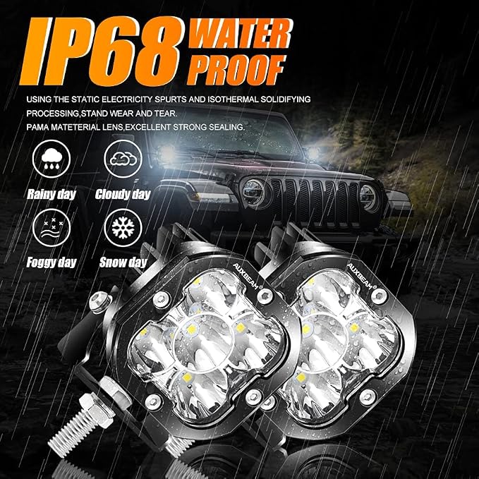 Auxbeam XP-Ultra Series 3 Inch LED Pods 80W 9600LM Offroad Driving Lights White - Image 6