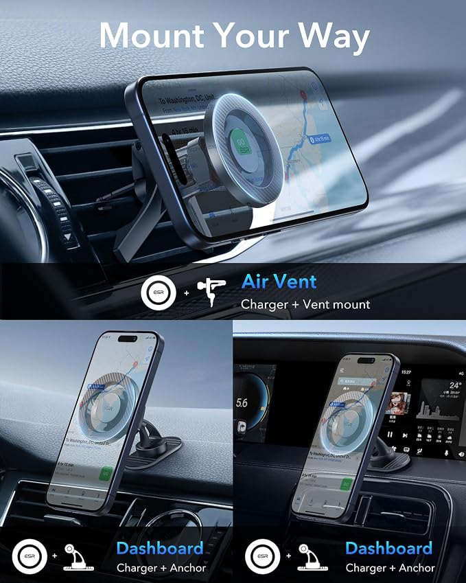 ESR for MagSafe Car Mount, Magnetic Car Phone Holder Mount, Air Vent/Dashboard - Image 6