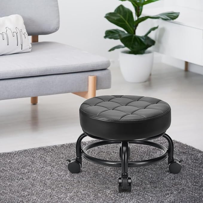 Low Roller Seat Low Height Rolling Stool PU Leather Rolling Stool, Modern - Image 2