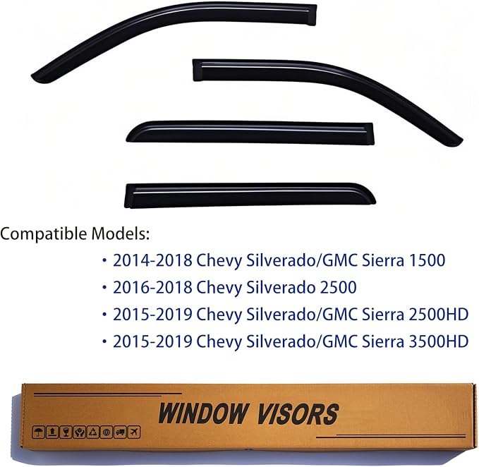Window Visors Rain Guards fits 2014-2018 Silverado 1500 & GMC Sierra 1500 - Image 2