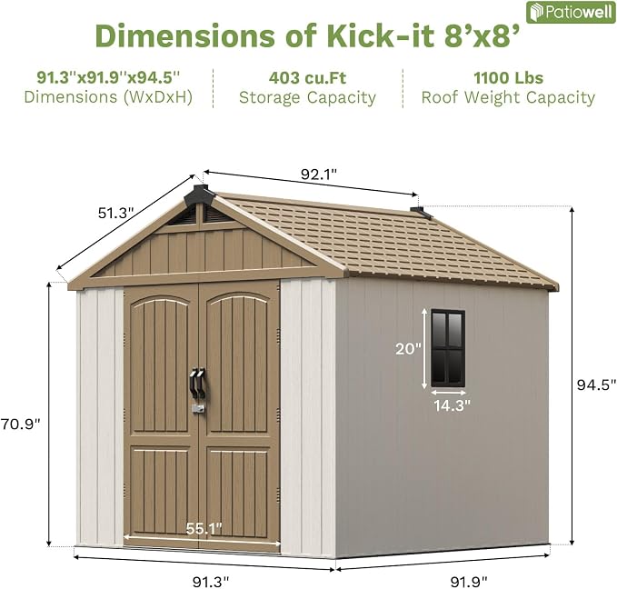 Patiowell 8 x 8 FT Plastic Outdoor Storage Shed - Image 4