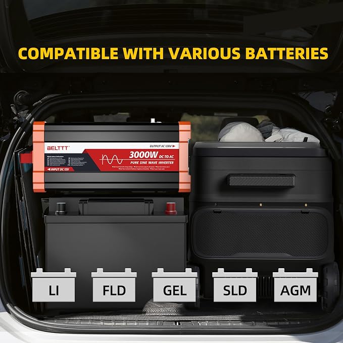 BELTTT 3000W Pure Sine Wave Inverter 12V DC to 120V AC - Image 9