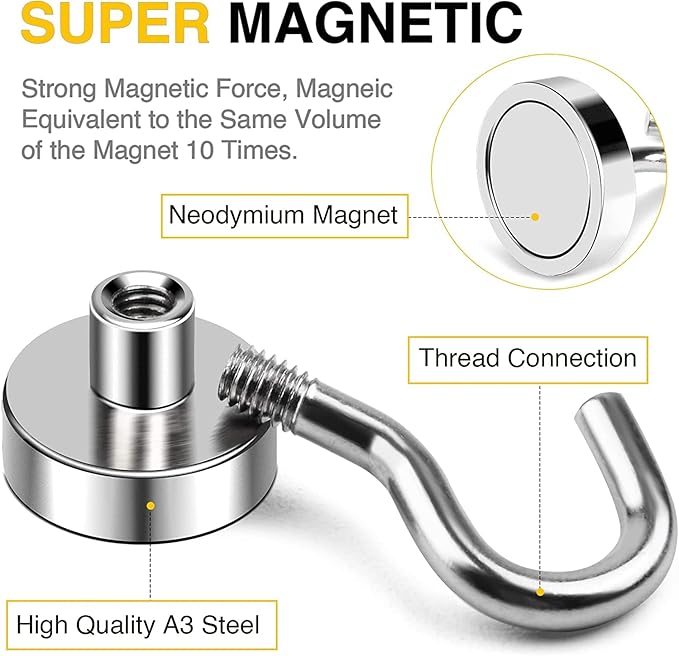 DIYMAG Magnetic Hooks, 30Lbs Strong Heavy Duty Cruise Magnet, Magnetics S-Hooks - Image 2