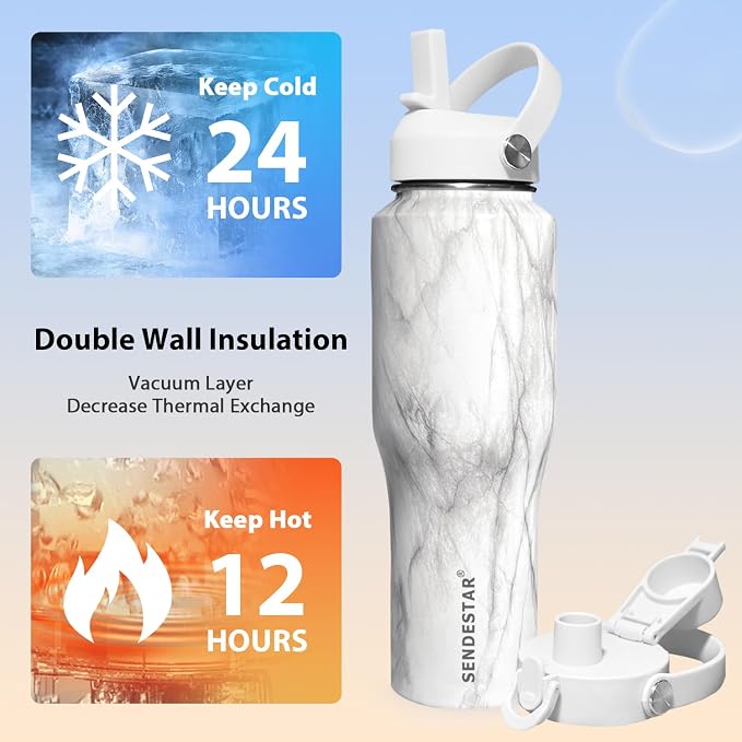 SENDESTAR 32oz Water Bottle Wide Mouth Stainless Steel Vacuum Insulated Double - Image 2