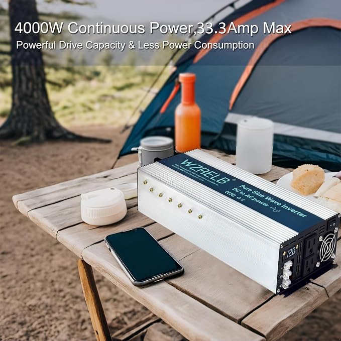 WZRELB 4000W Pure Sine Wave Inverter, Car Power Inverter 24V DC to 110V 120V AC - Image 3