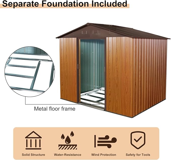 6x8 FT Outdoor Storage Shed, Metal Garden Shed - Image 3