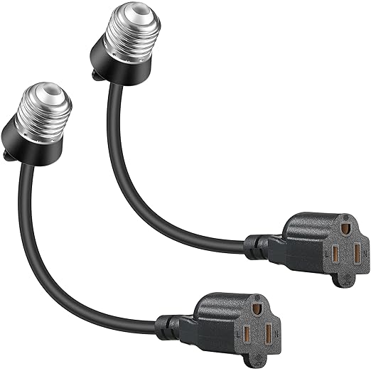 Feekoon 2 Pack 3 Outlet Light Socket Adapter, Convert E26/E27 Bulb Socket to 3 by FEEKOON