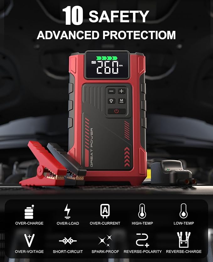4000A Car Jump Starter with Air Compressor, Portable Charger Jumpstart 12V - Image 5