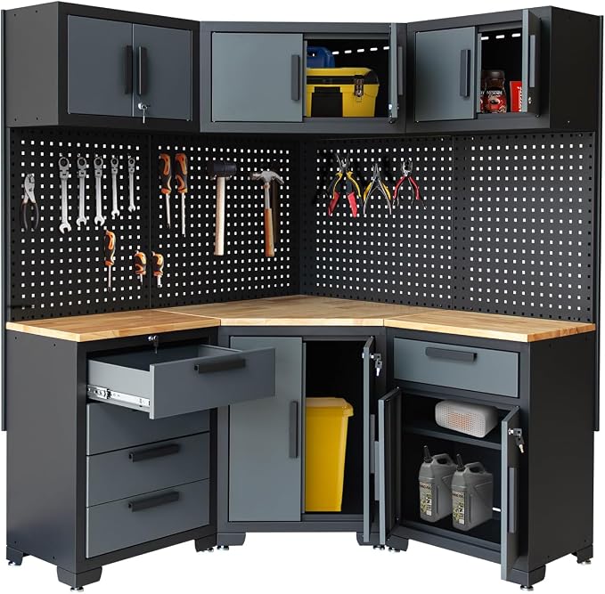 Garage Storage Cabinet System Corner Workshop Set 10-Pcs Garage Cabinets and - Image 6