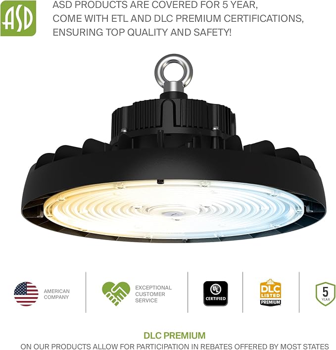 ASD LED High Bay UFO Light Fixture, Commercial Shop Lighting | 3CCT, IP69K - Image 9