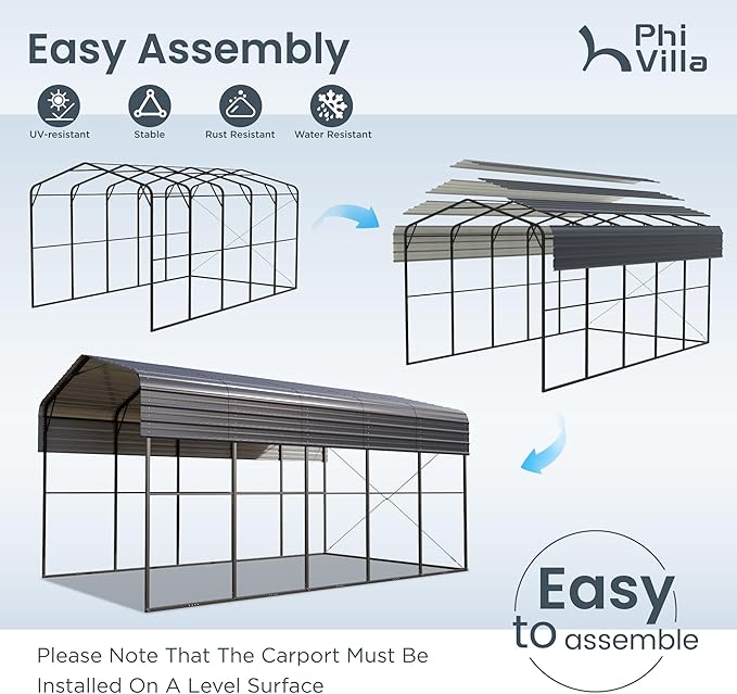 PHI VILLA 25 x 14 ft Heavy Duty Metal Carport - Image 5