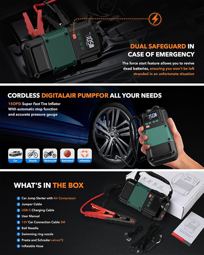 Portable Car Jump Starter with Air Compressor - Image 9