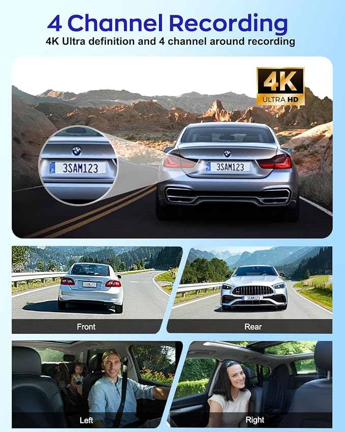 4K Dash Cam 360° View, 4 Channel Front and Rear Dash Camera - Image 4
