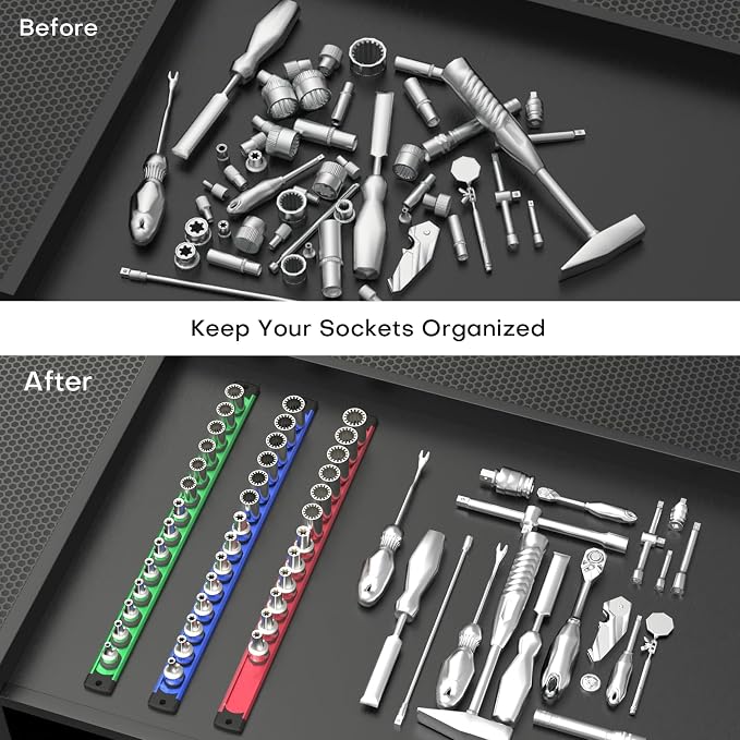 Magnetic Socket Holder Organizer Set, 3-Piece Heavy Duty Socket Rack Kit - Image 6