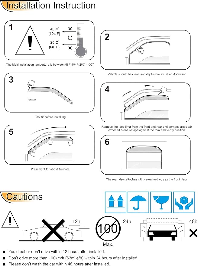 94257 Side Window Wind Deflector, Outside Mount Style Tape-On Sun Rain Guards - Image 6