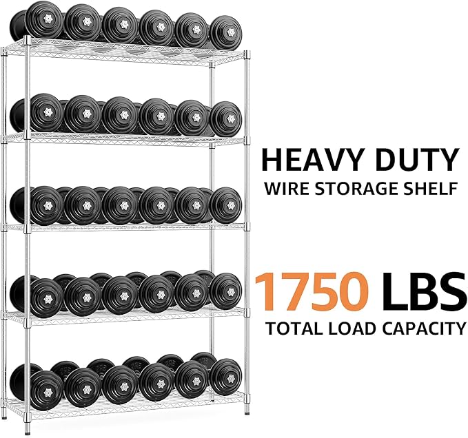 MZG 1750 lbs 5 Tier Storage Rack Metal Wire Shelving Unit, Storage Standing - Image 4