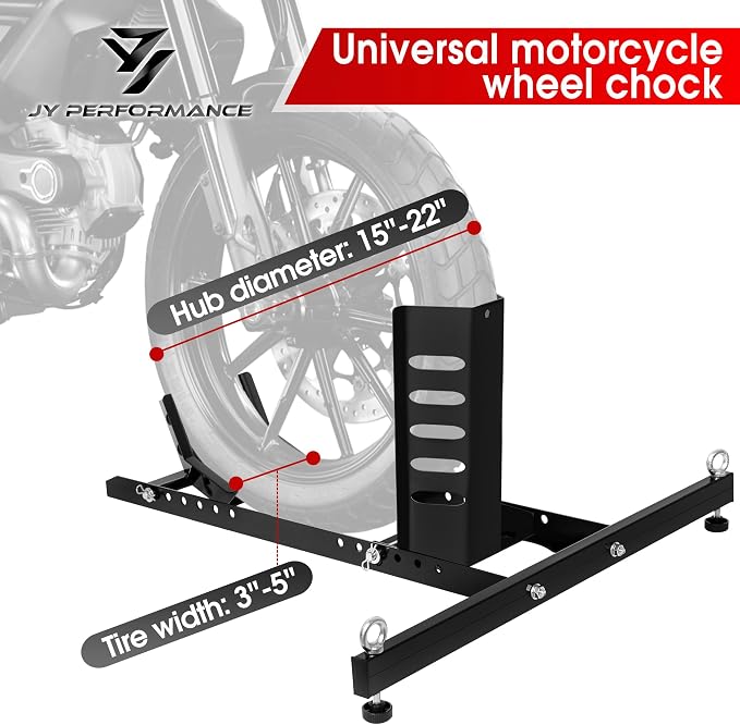 JY PERFORMANCE Motorcycle Wheel Chock, Universal Heavy Duty Front Wheel Stand - Image 3