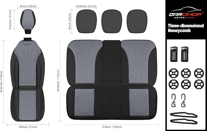 CAROMOP Luxury Faux Leather&Fabric Car Seat Covers Full Set - Image 8