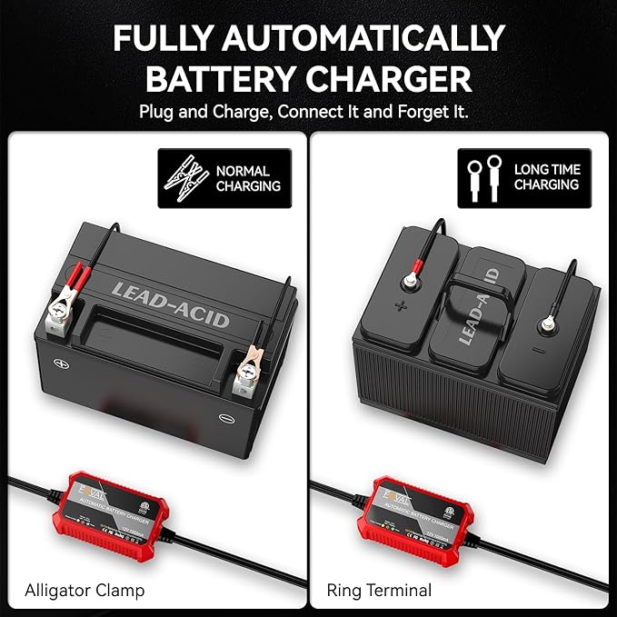 FOVAL Fully Automatic Trickle Charger, 1000mA 12V Smart car Battery Charger - Image 3