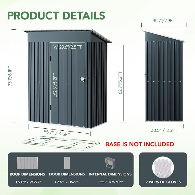 Breezz 5x3FT Vertical Outdoor Steel Storage Shed, Lockable Doors, Compact Metal - Image 3