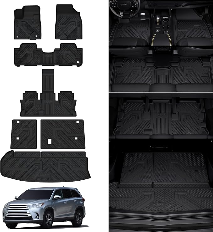 LASFIT Floor Mats&Trunk Mat for Toyota Highlander 2014-2019, All Weather TPE by LASFIT