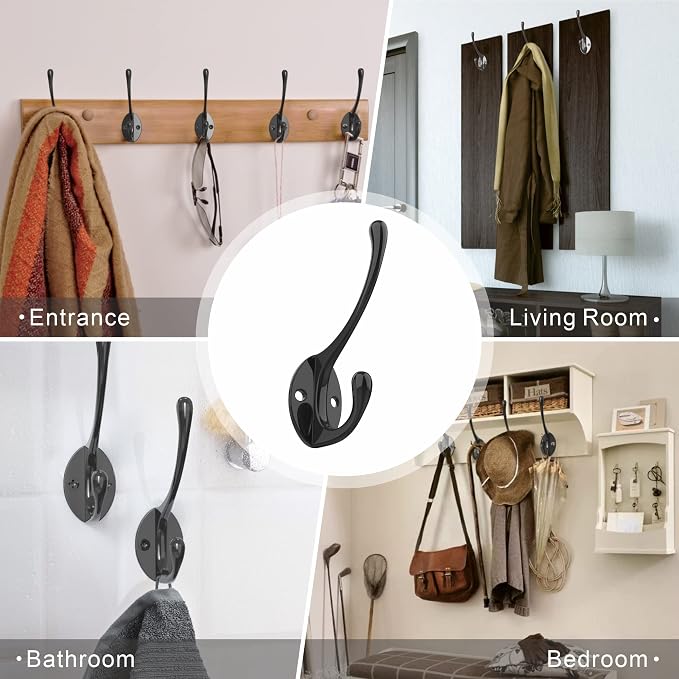 Coat Hooks | Wall Mount Coat Hangers | Black Metal Hooks - Image 2