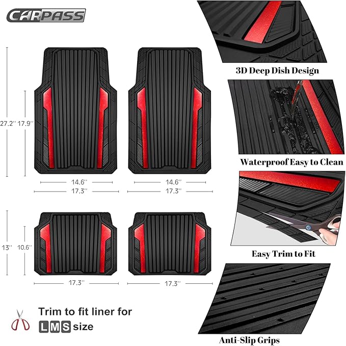 CAR PASS Heavy Duty Rubber Car Mats Metallic, Aluminum Film All Weather Floor - Image 4