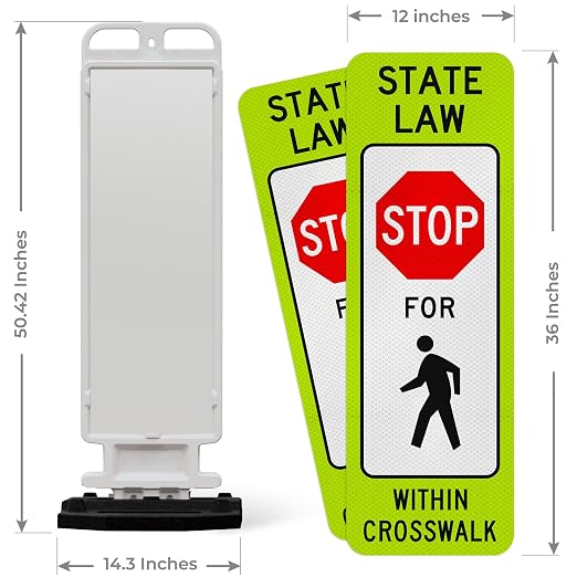State Law Stop for Pedestrian Within Crosswalk MUTCD R1-6a Sign, Double Sided - Image 3